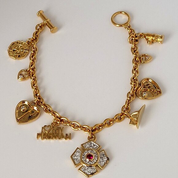 I Love My Fireman Gold Plated Charm Bracelet Bradford Exchange 8" - Picture 1 of 14